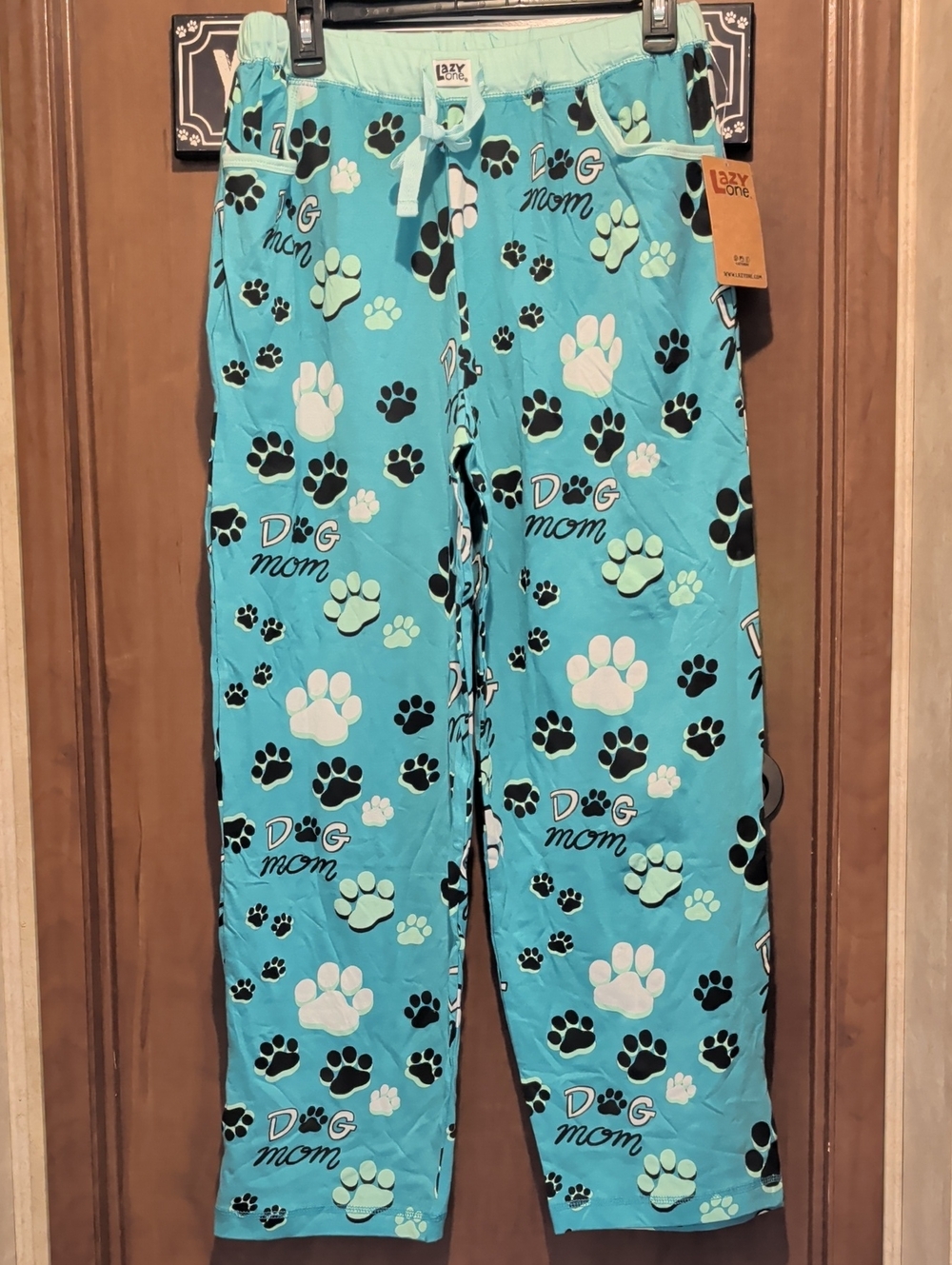Lazy One Turquoise "Dog Mom" Paw Print Pajama Pants